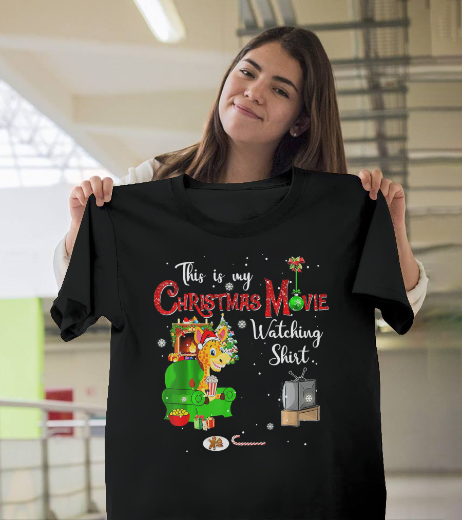 Christmas Movie Watching Shirt with Festive Reindeer by Fireplace T-Shirt