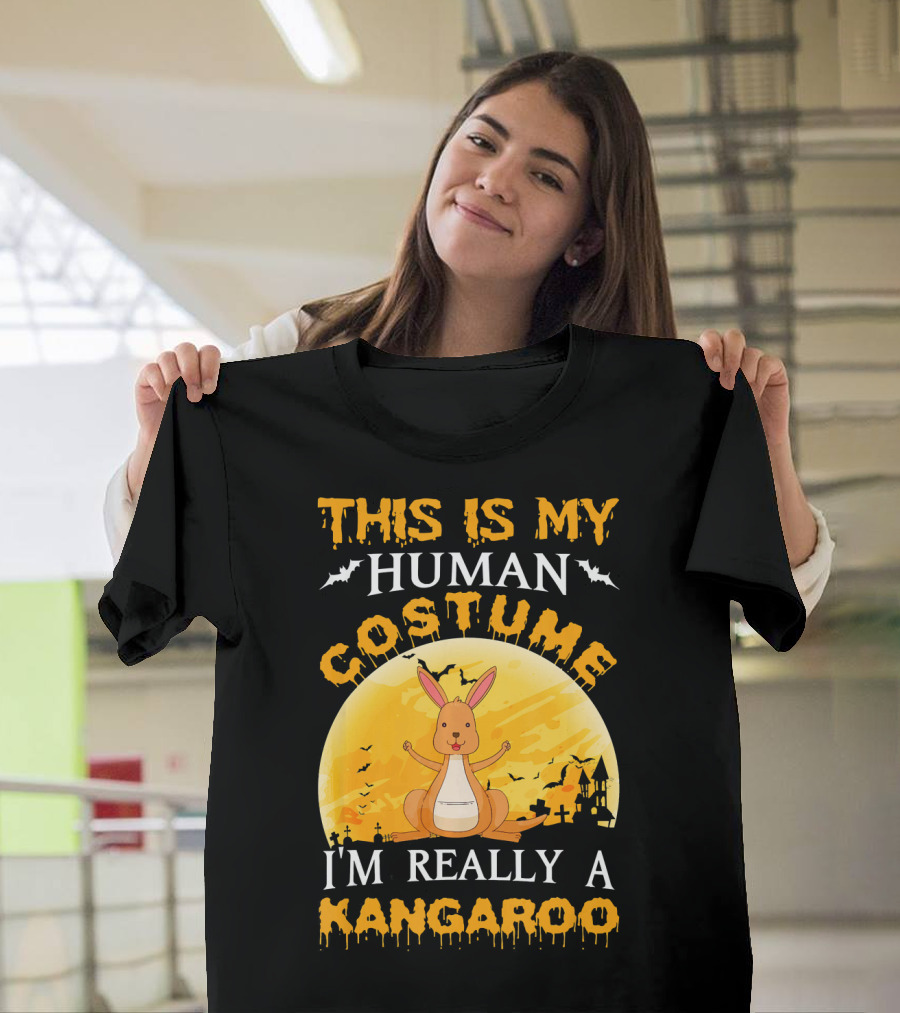 This Is My Human Costume I'm Really A Kangaroo Halloween Moon Bat T-Shirt