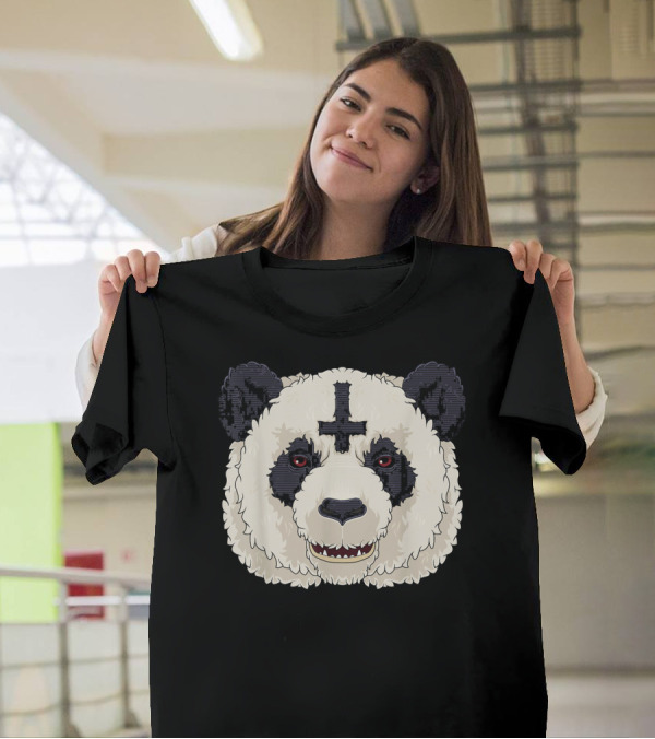 Satanic Panda Death Metal Satan Inverted Cross Fierce Expression T-Shirt