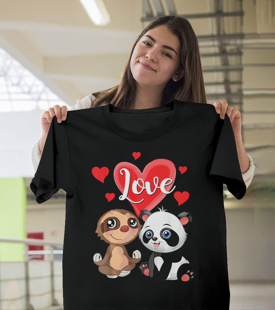 Love Sloth Panda Valentines Day T-Shirt