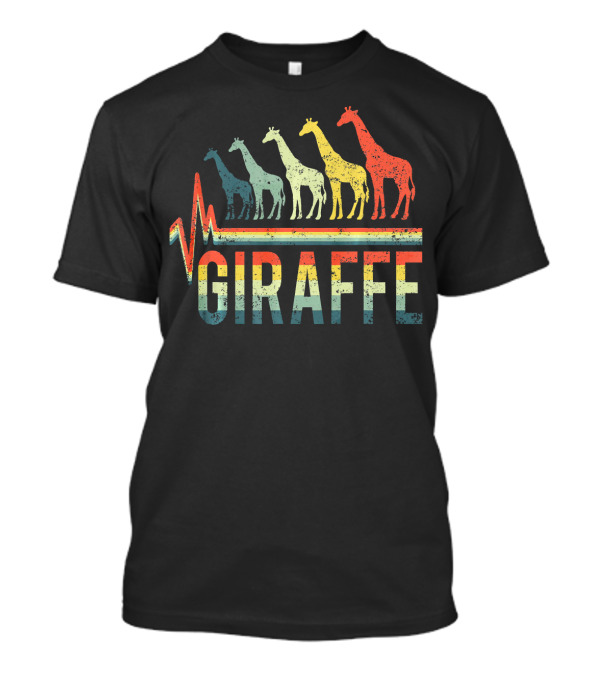Vintage Retro Heartbeat Giraffe Rainbow T-Shirt