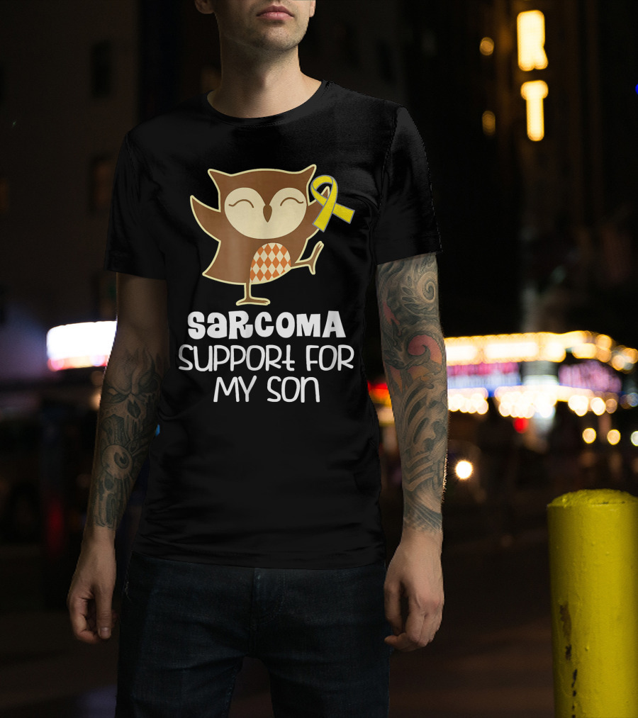 Sarcoma Support For My Son Awareness Owl Yellow T-Shirt