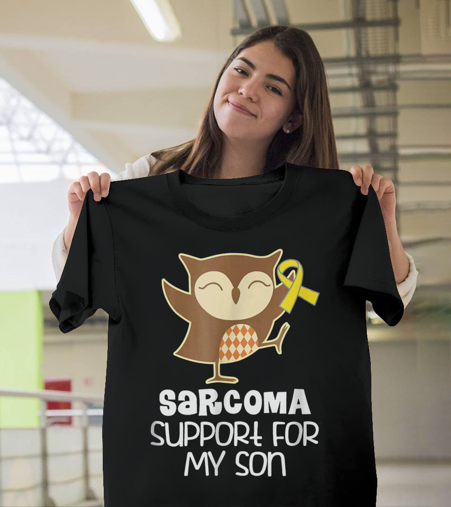 Sarcoma Support For My Son Awareness Owl Yellow T-Shirt