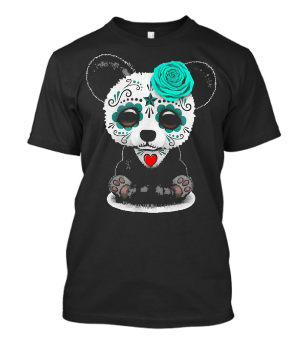 Sugar Skull Panda Day Of The Dead Floral Heart T-Shirt