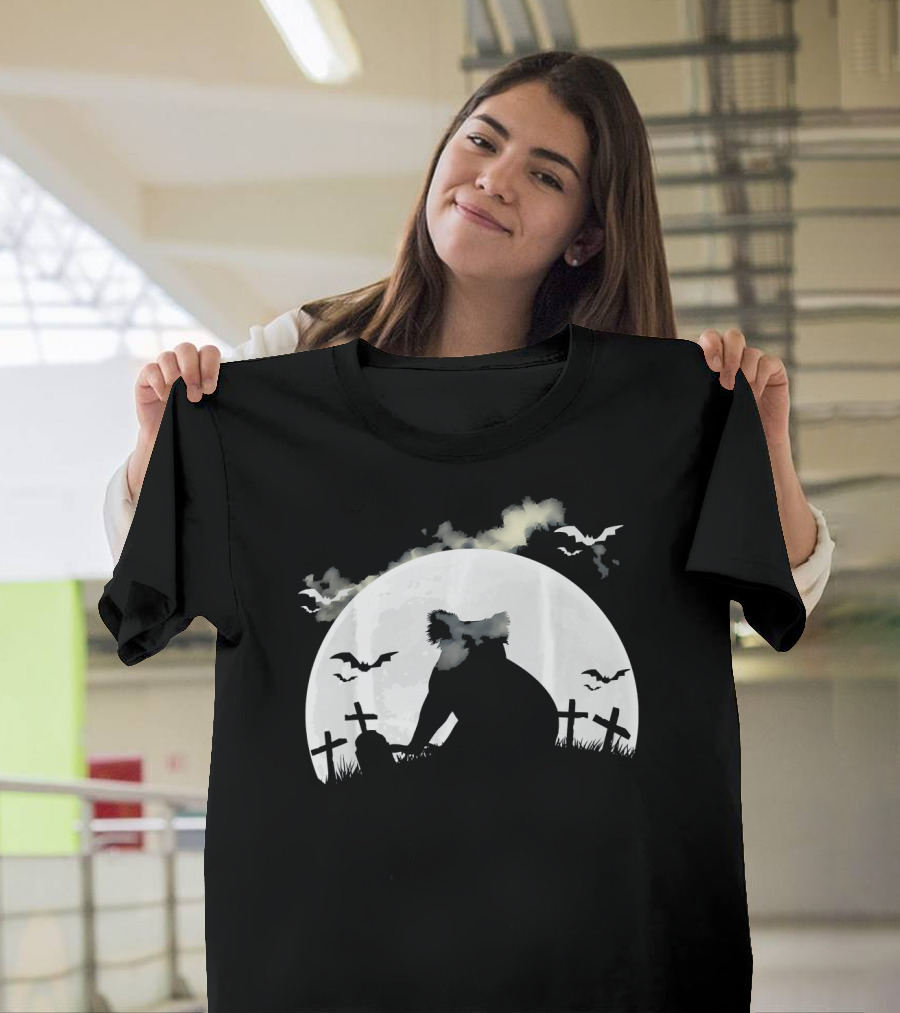 Spooky Australia Koala Halloween Night with Bats and Graveyard T-Shirt