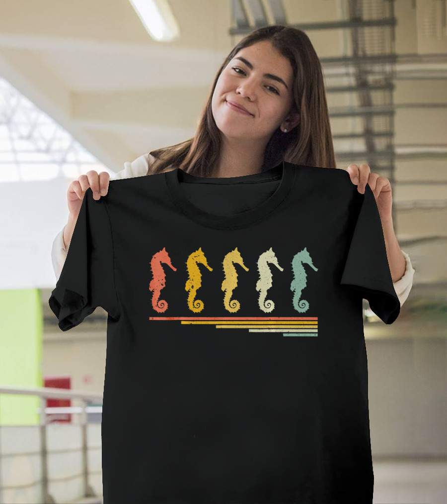 Seahorse Retro Vintage 70s 80s Striped T-Shirt