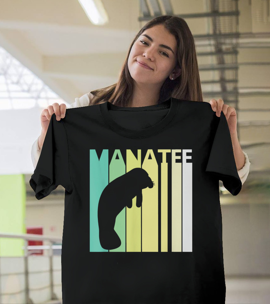 Wild Manatee Silhouette with Colorful Stripe Background T-Shirt