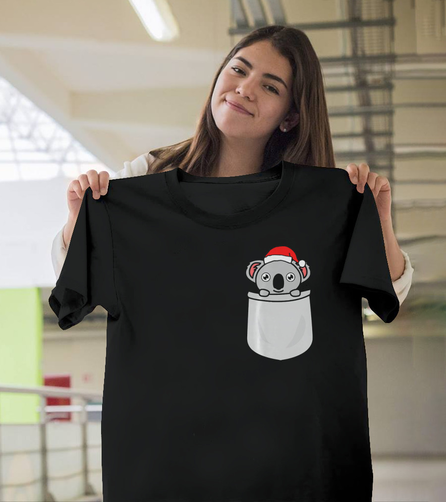 Santa Koala Pocket Christmas Festive Holiday T-Shirt