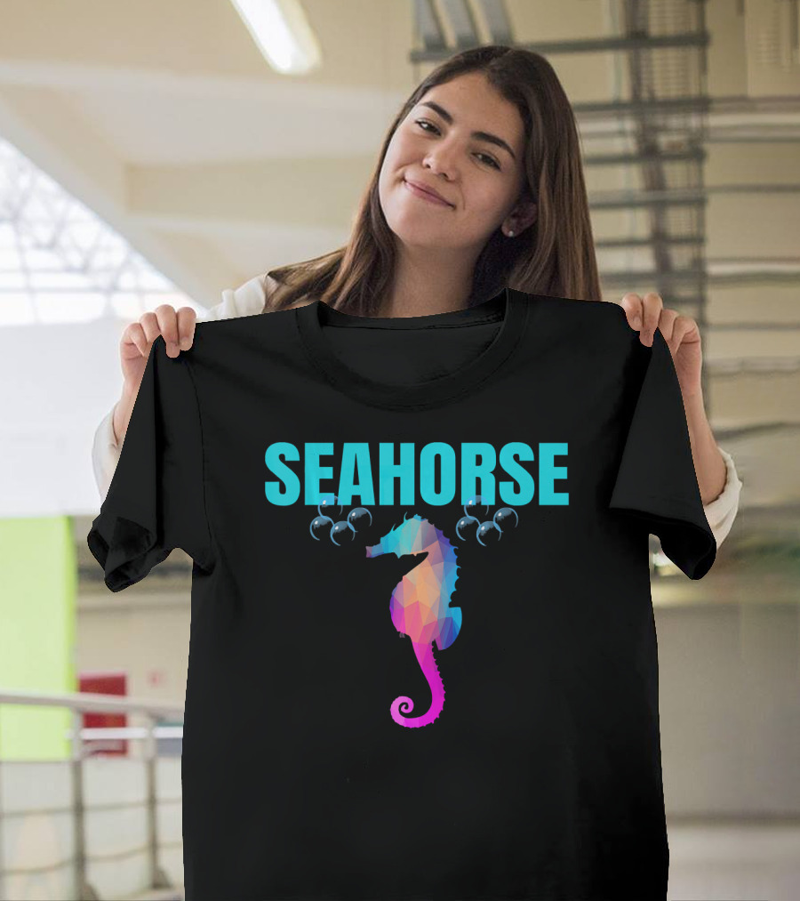 Seahorse Lover Colorful Geometric Seahorse Bubbles Hawaiian T-Shirt