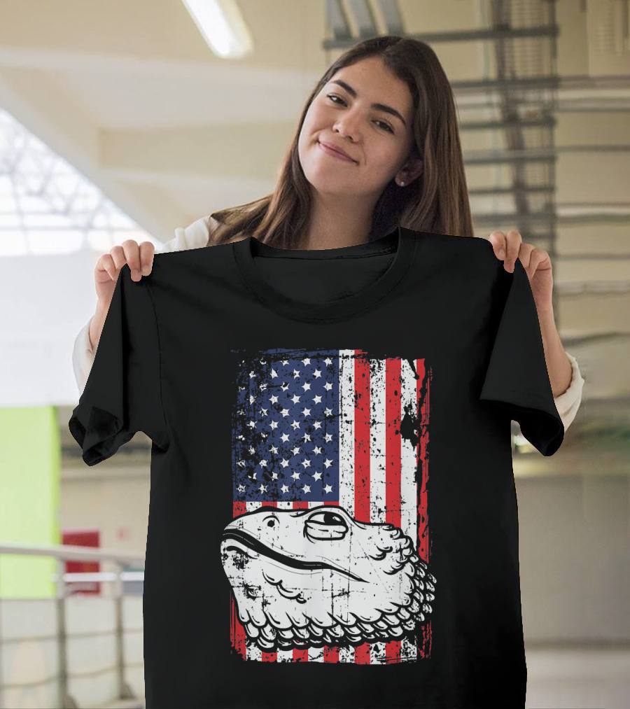 4th of July American Flag Bearded Dragon Head T-Shirt