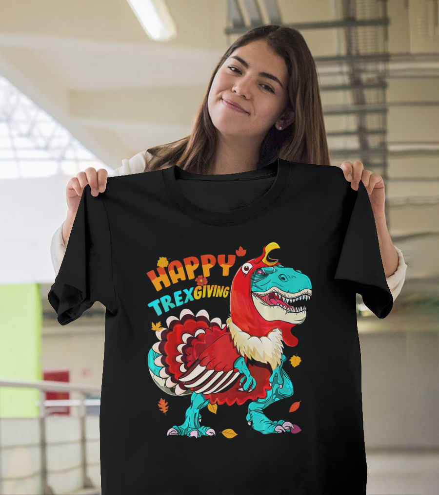 HAPPY TREXGIVING REX Dinosaur Turkey T-Shirt
