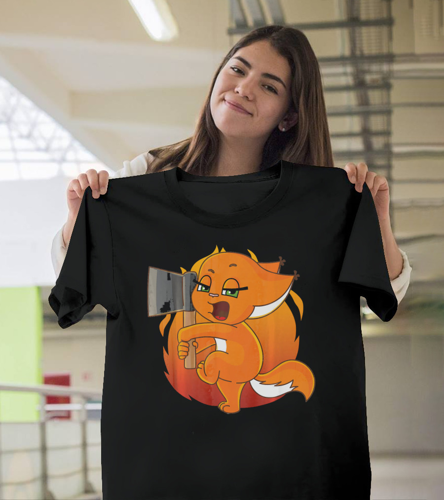 Adorable Cute Angry Squirrel Holding Axe Cartoon T-Shirt