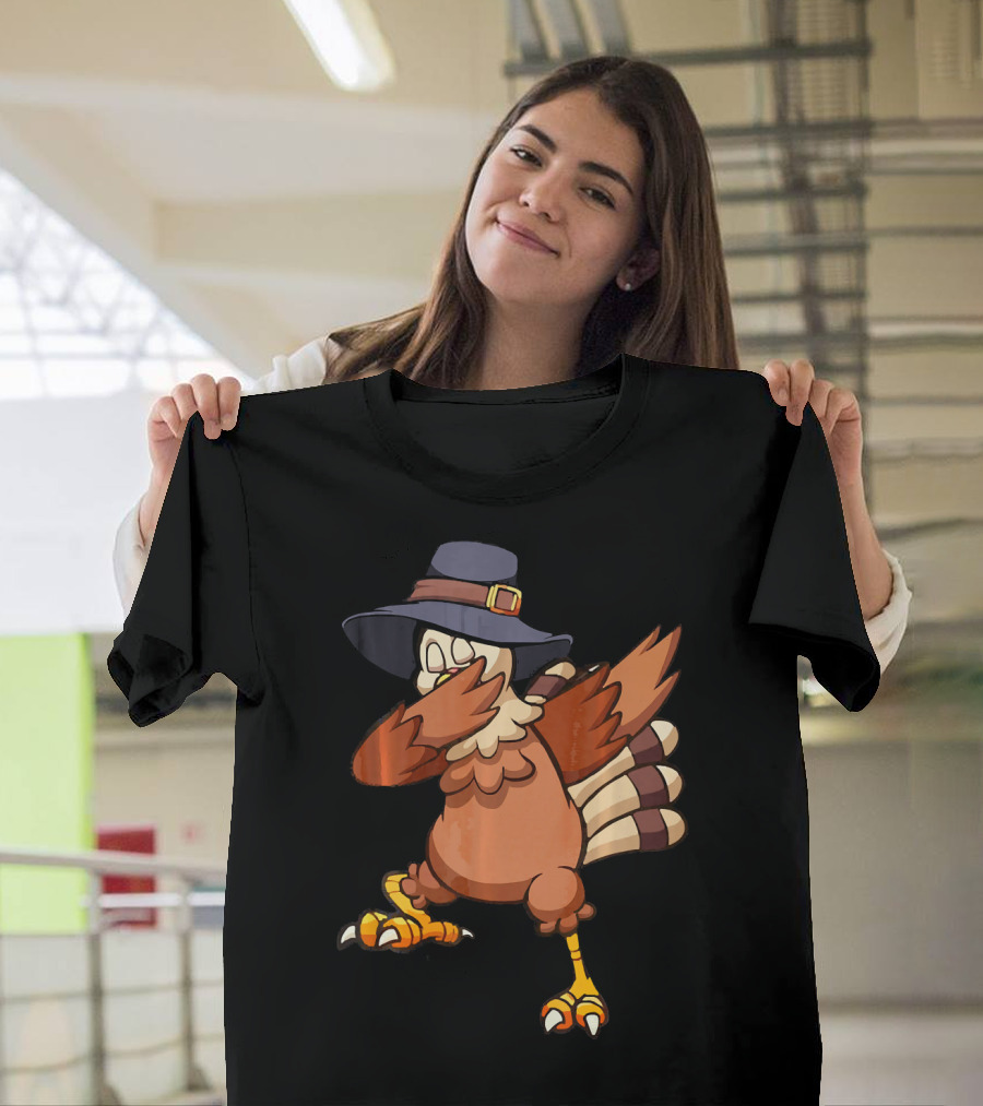Dabbing Turkey Pilgrim Hat Thanksgiving Day T-Shirt