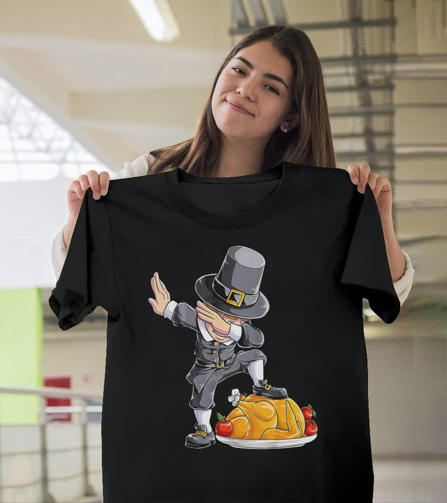 Pilgrim Boy Dabbing on Thanksgiving Turkey T-Shirt