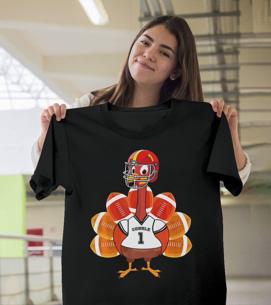 Gobble Thanksgiving Football Turkey with Helmet T-Shirt