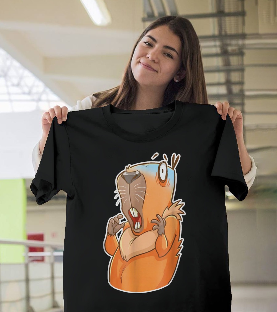 Capybara Scared Cute Guinea Style Cartoon Animal Reaction T-Shirt