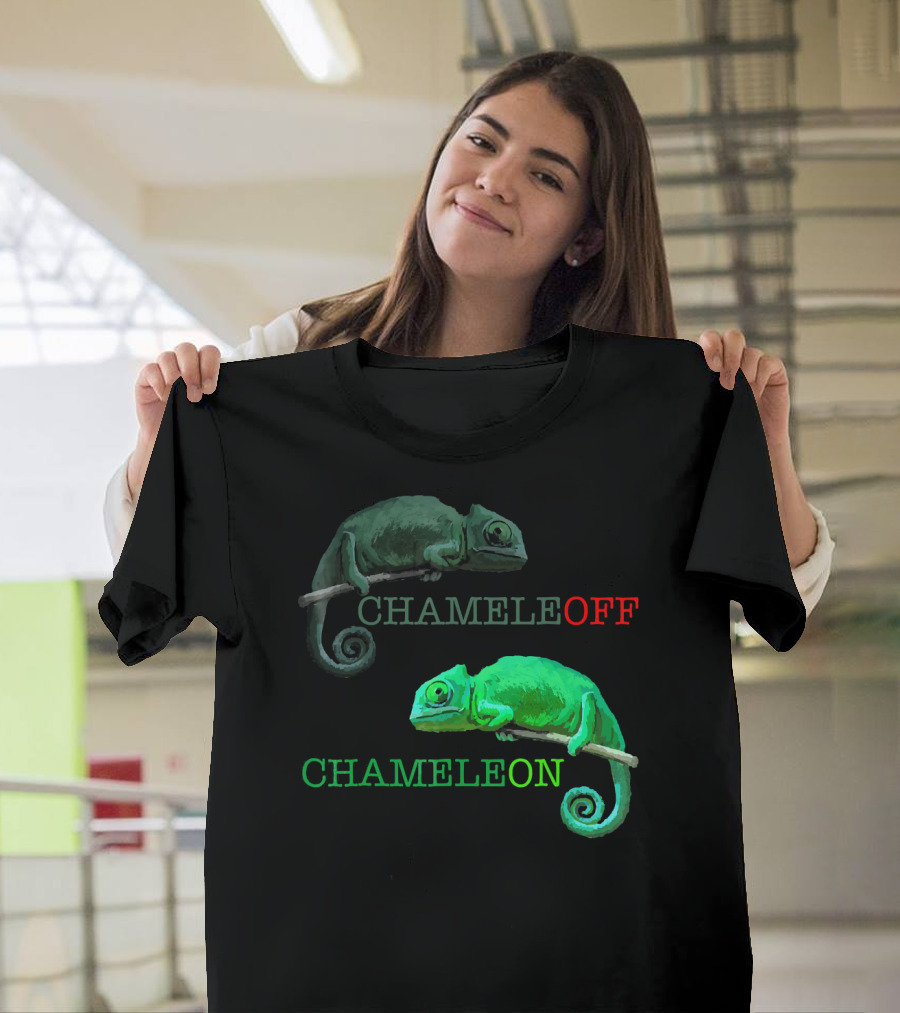 Chameleon Chameleoff Green and Grey Contrast Reptile Wordplay T-Shirt
