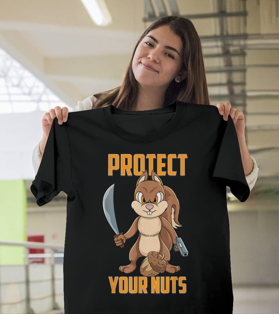 PROTECT YOUR NUTS Cool Squirrel with Machete and Acorn T-Shirt