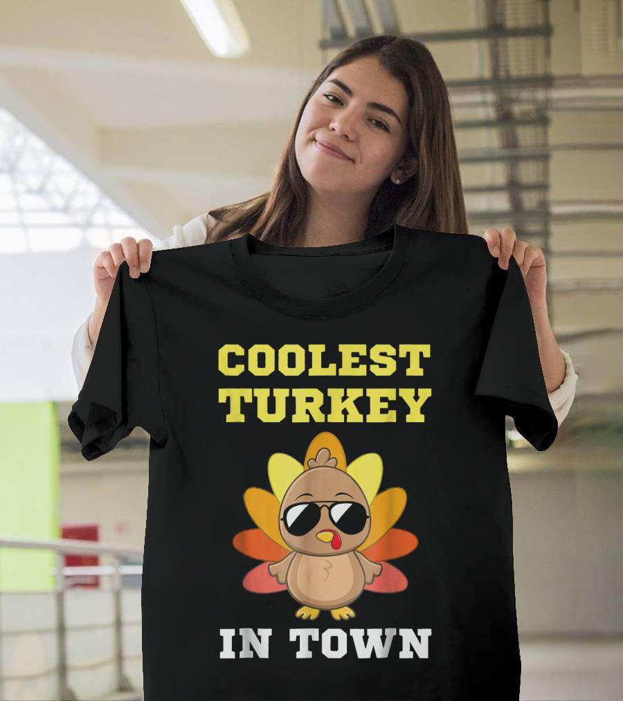Coolest Turkey in Town Sunglasses Cartoon Thanksgiving Turkey T-Shirt