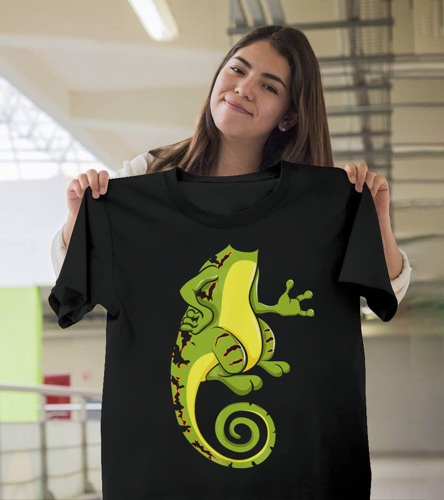 Chameleon Green Cartoon Spiral Tail T-Shirt