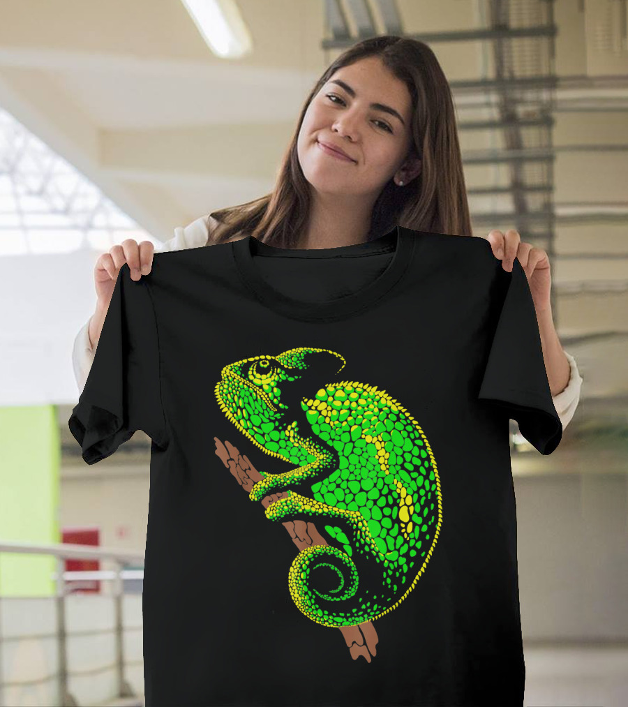 Funny Colorful Green Chameleon on a Branch T-Shirt