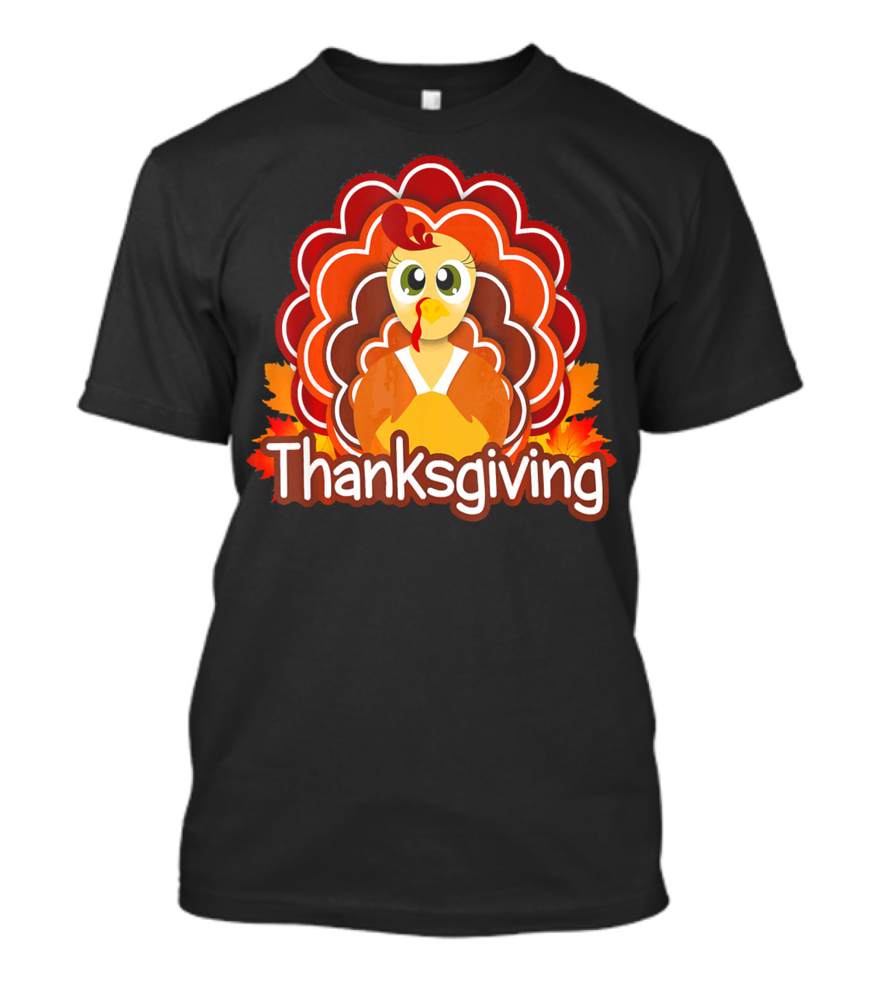 Thanksgiving Cute Turkey Illustrations With Autumn Leaves T-Shirt
