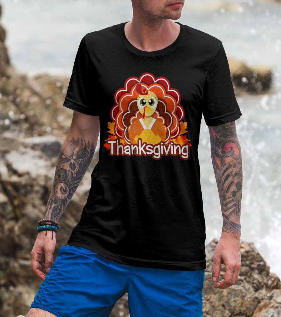 Thanksgiving Cute Turkey Illustrations With Autumn Leaves T-Shirt
