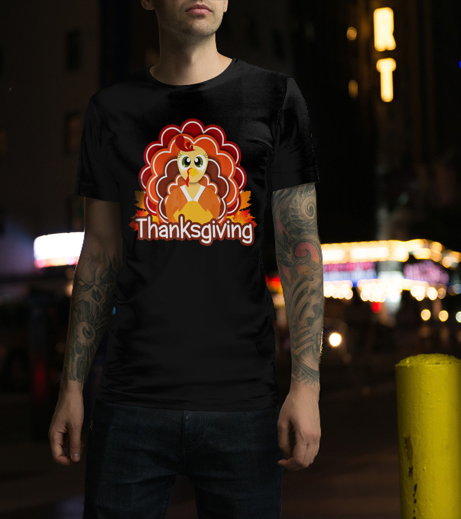 Thanksgiving Cute Turkey Illustrations With Autumn Leaves T-Shirt