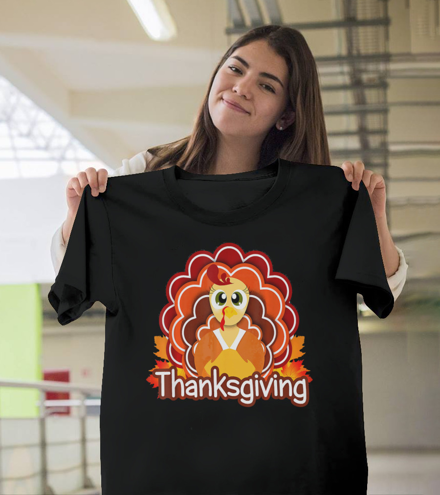 Thanksgiving Cute Turkey Illustrations With Autumn Leaves T-Shirt