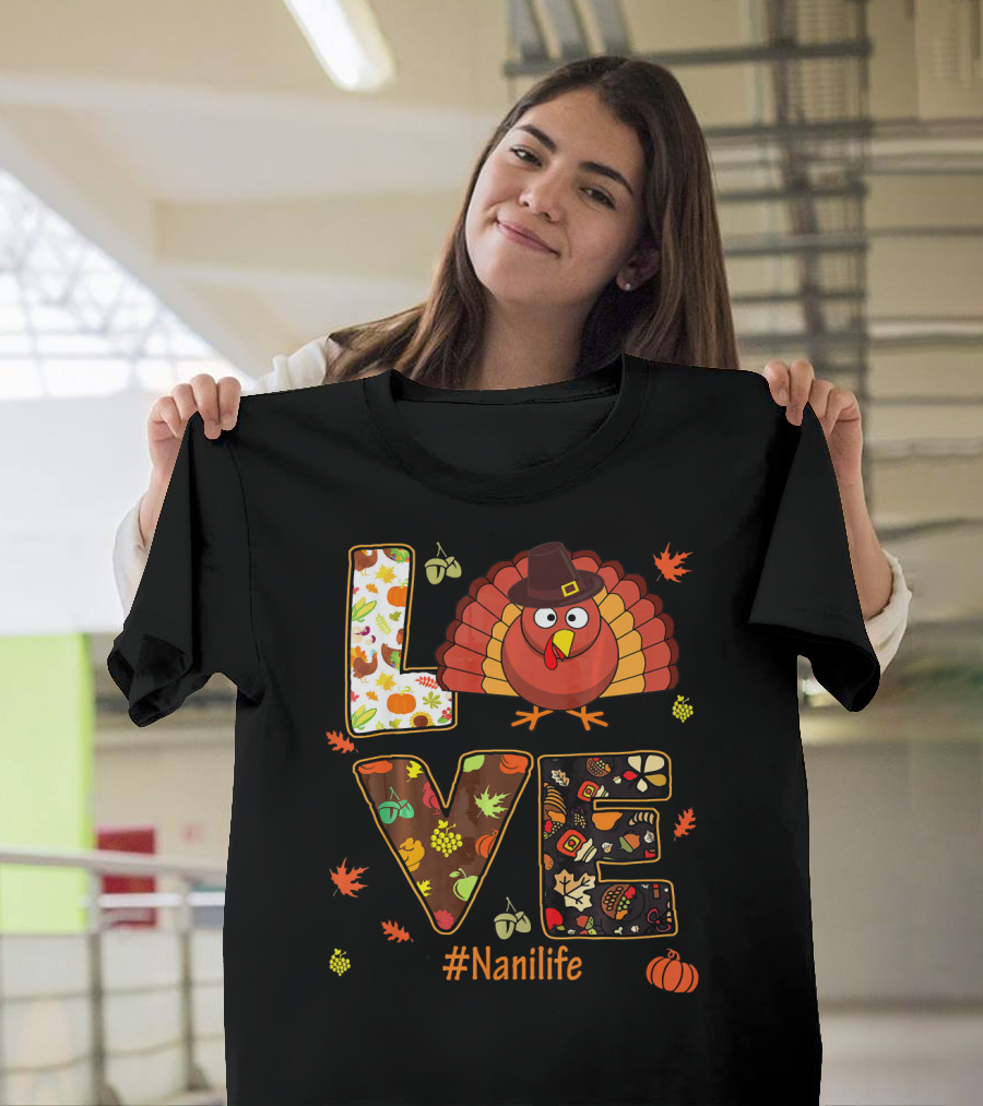 Nanilife Love Thanksgiving Turkey Autumn Leaves T-Shirt