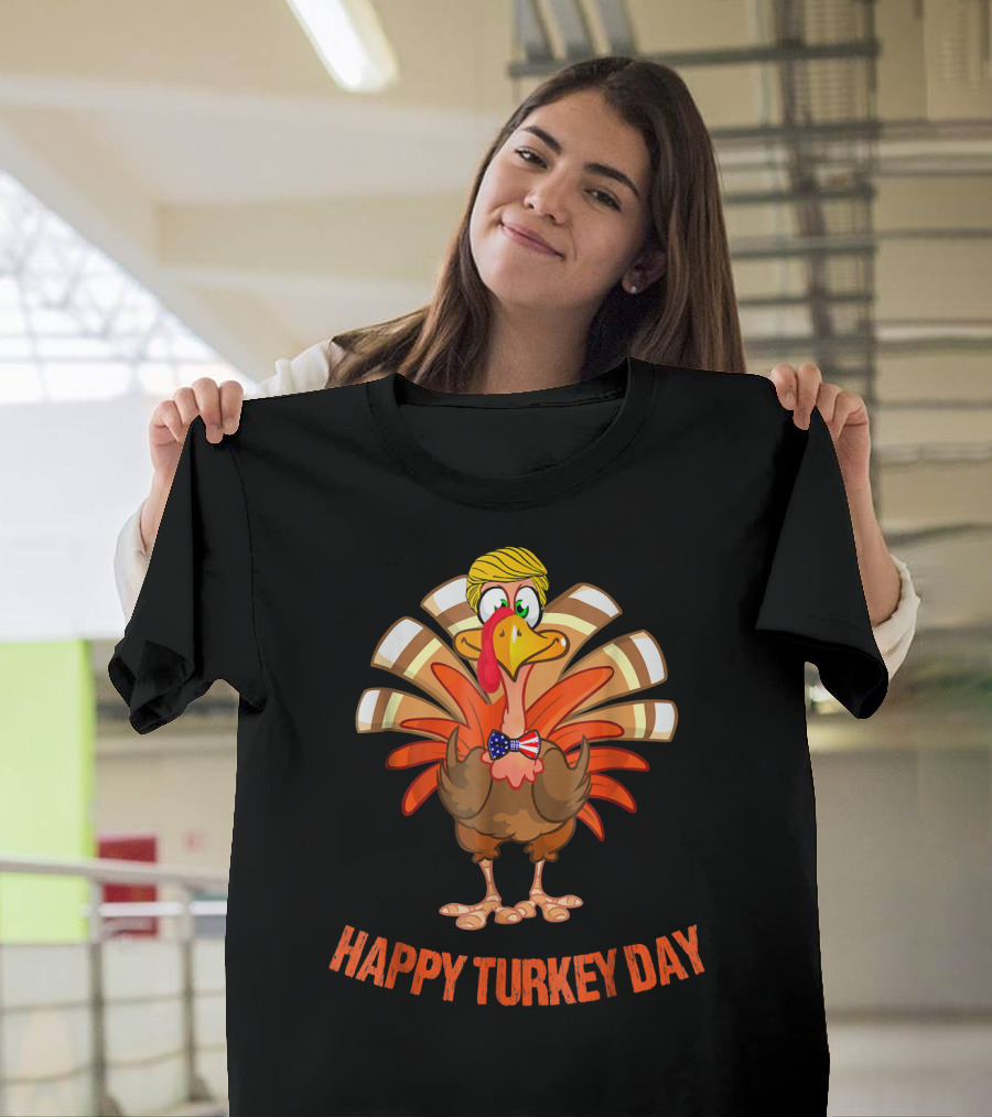 HAPPY TURKEY DAY Funny Turkey with Bow Tie and Yellow Hair T-Shirt