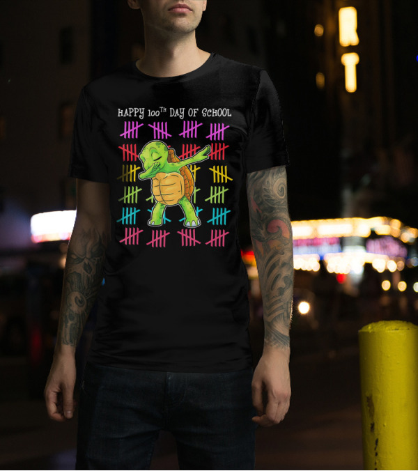 HAPPY 100TH DAY OF SCHOOL For Tor Dabbing Turtle With Colorful Tally Marks T-Shirt
