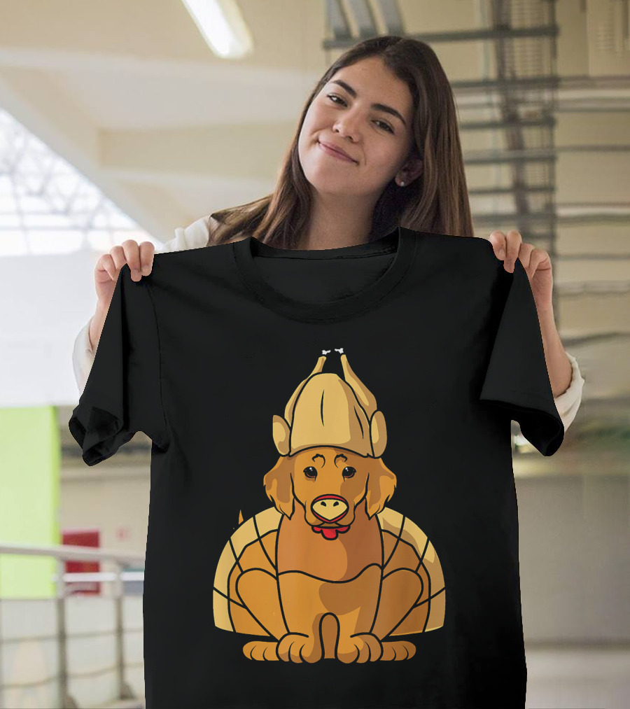 Golden Retriever with Thanksgiving Turkey Hat T-Shirt