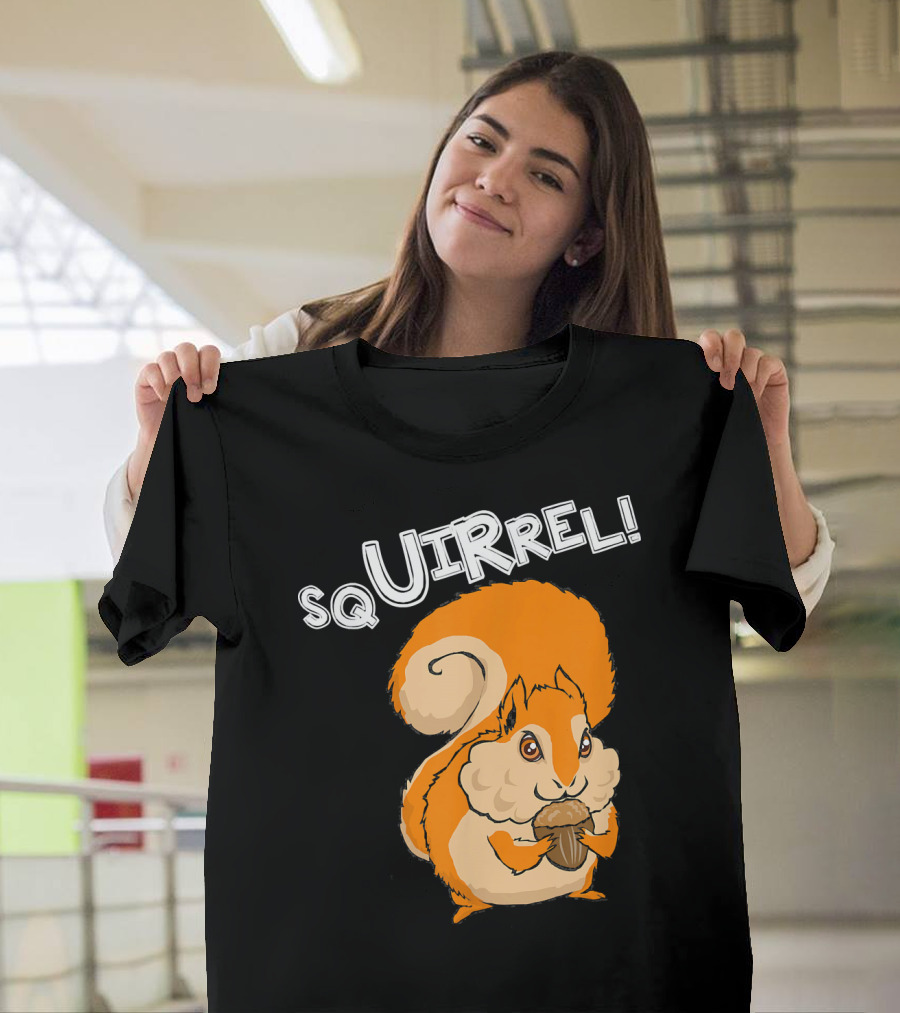 Squirrel Funny Cartoon Squirrel Eating Acorn T-Shirt