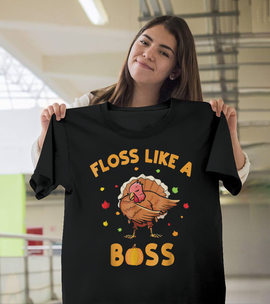 Floss Like A Boss Dancing Turkey Leaves Pumpkin T-Shirt