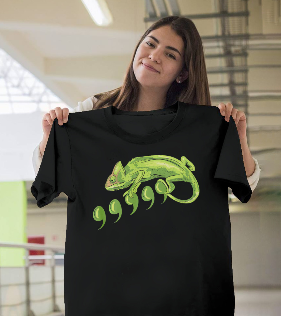 Comma Chameleon Meme Funny Reptile Humor T-Shirt