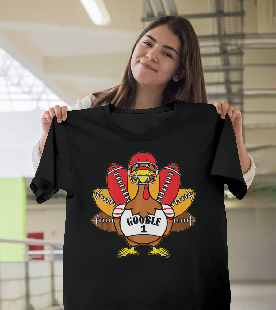 Happy Thanksgiving Gooble 1 Football Season Turkey T-Shirt