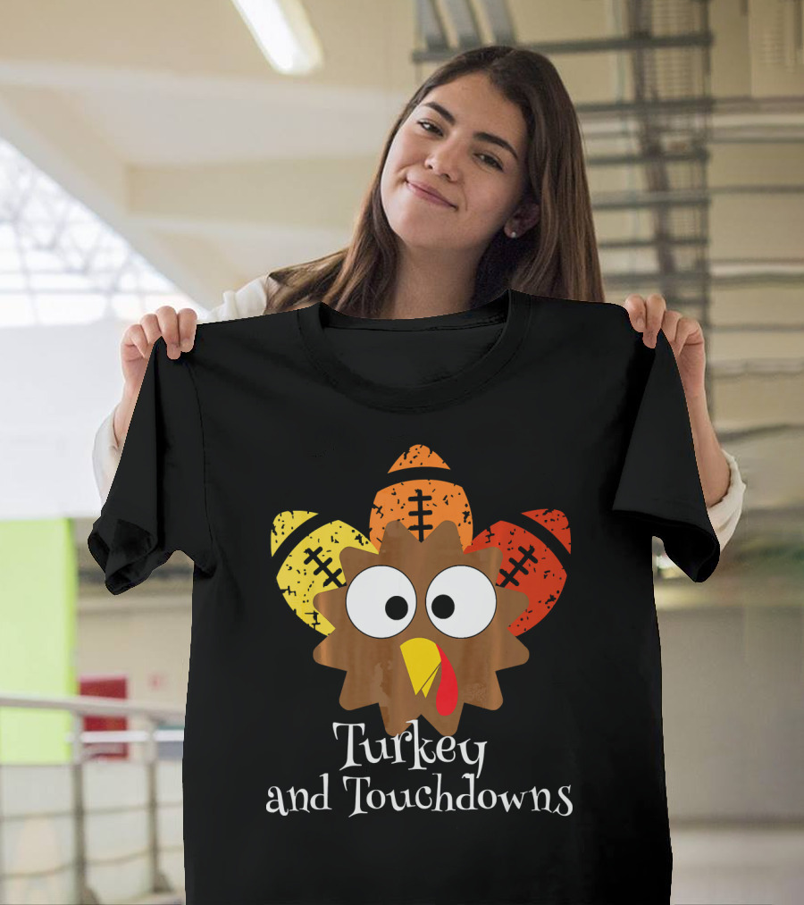 Turkey and Touchdowns Funny Thanksgiving Little Turkey Football T-Shirt