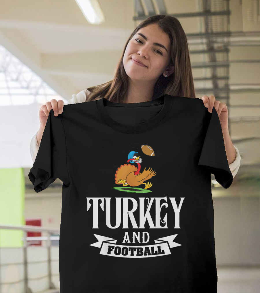 Thanksgiving Turkey and Football Humor T-Shirt