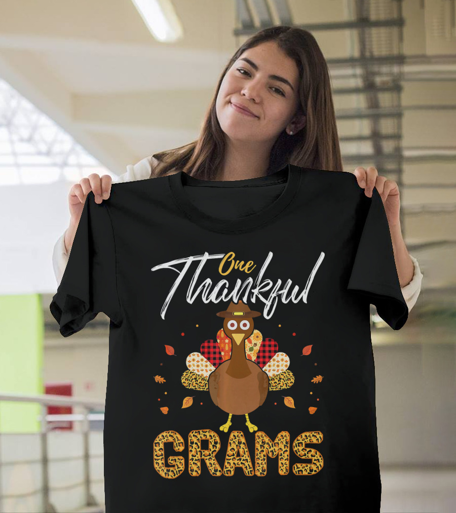 One Thankful Grams Grandma Turkey Thanks Thanksgiving T-Shirt