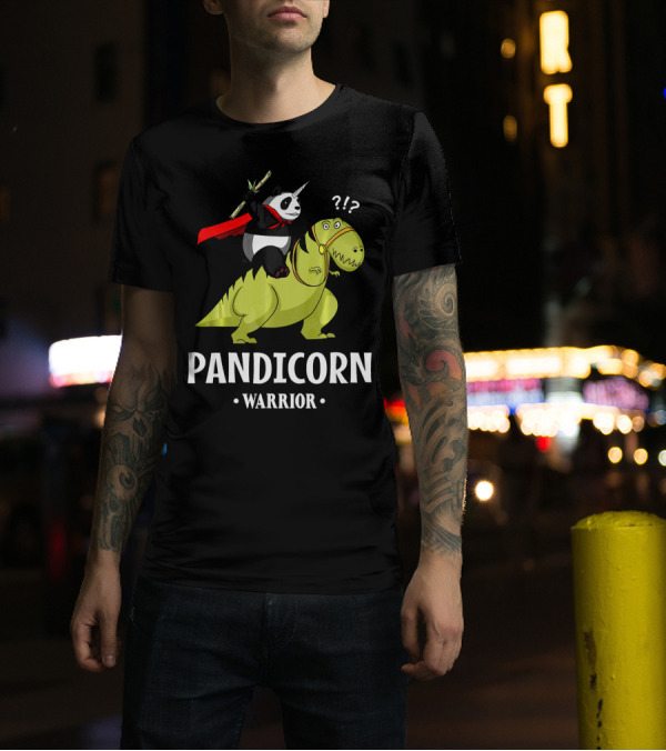 Pandicorn Warrior Riding Dinosaur T-Shirt