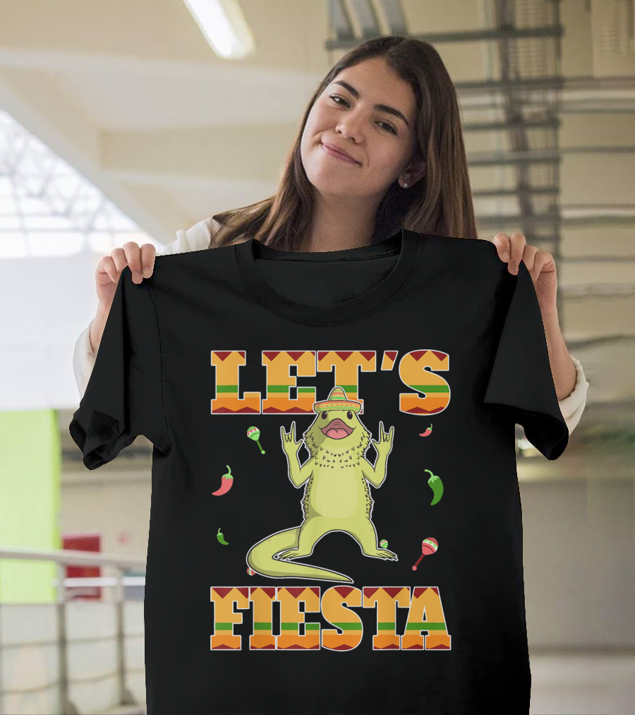 Let's Fiesta Bearded Dragon Cinco De Mayo Sombrero Maracas Peppers T-Shirt