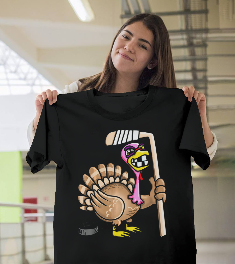 Ice Hockey Thanksgiving Turkey Funny Fal T-Shirt