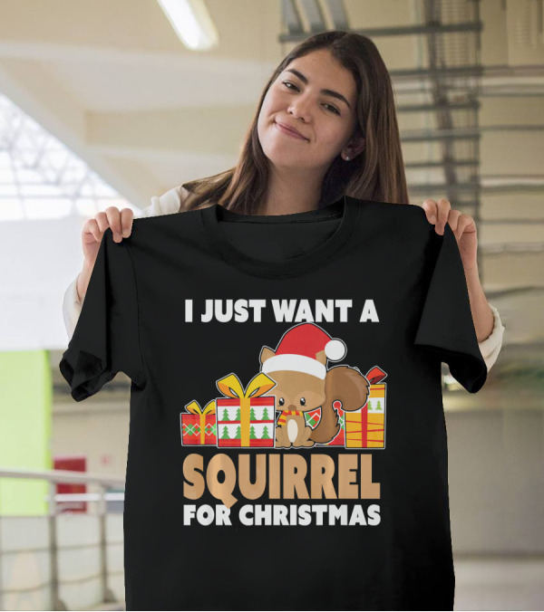 I Just Want A Squirrel For Christmas Santa Hat Gift Boxes T-Shirt