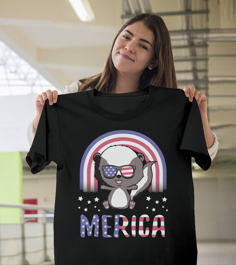 Merica Skunk USA American Flag Sunglasses 4th of July T-Shirt