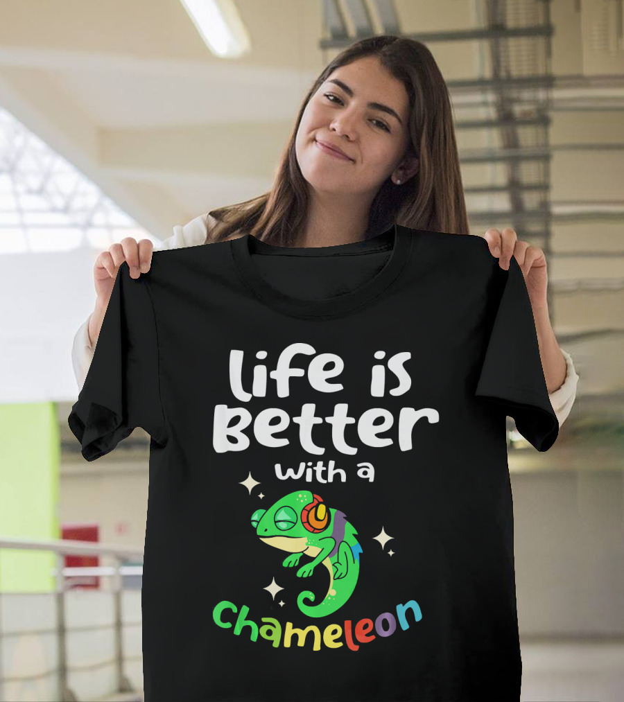 Life Is Better with a Chameleon Wearing Headphones and Stars T-Shirt