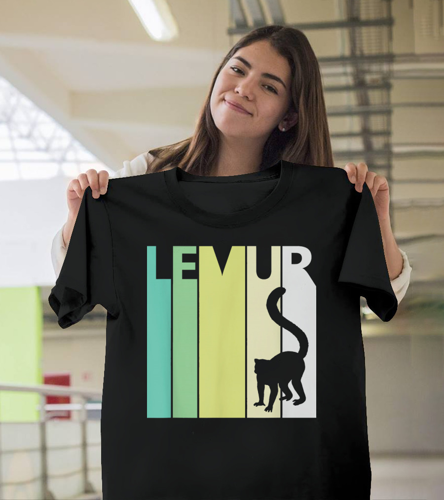 LEMUR Silhouette Animal Lover Retro Stripes T-Shirt