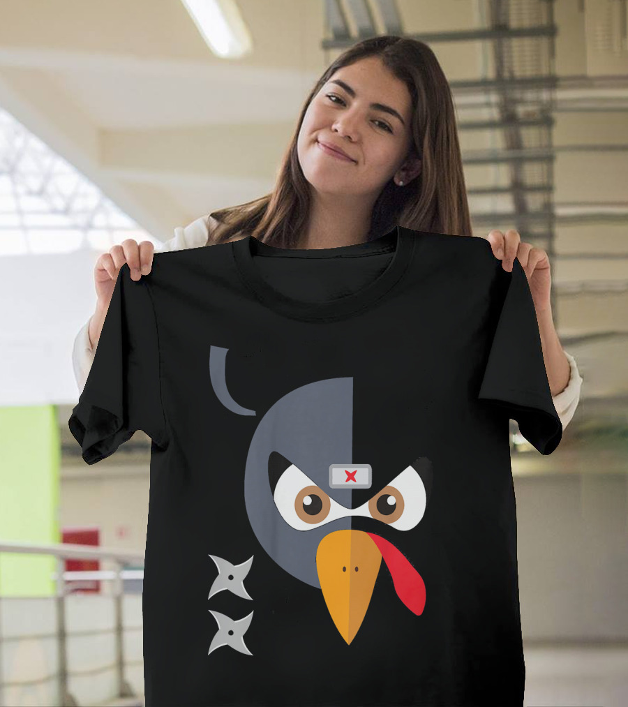 Kids Ninja Turkey with Shuriken Thanksgiving Ninja Turkey Face T-Shirt