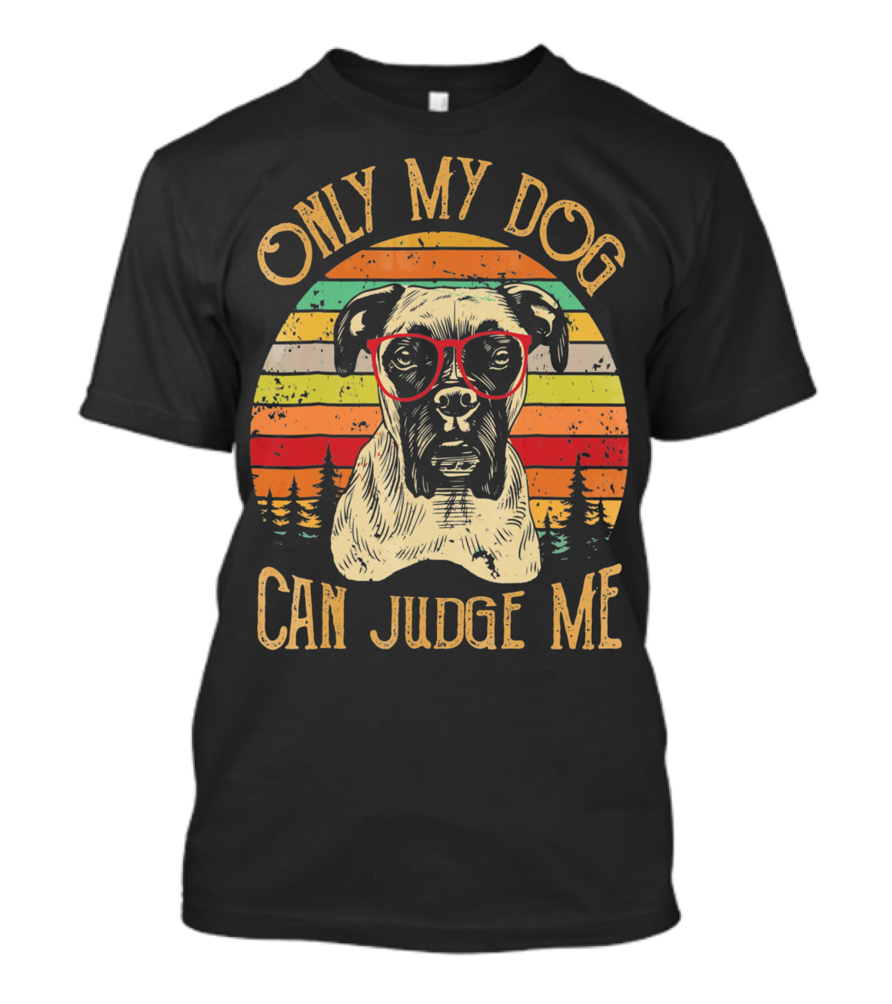 Retro Vintage Only My Dog Can Judge Me With Glasses And Colorful Stripes Background T-Shirt