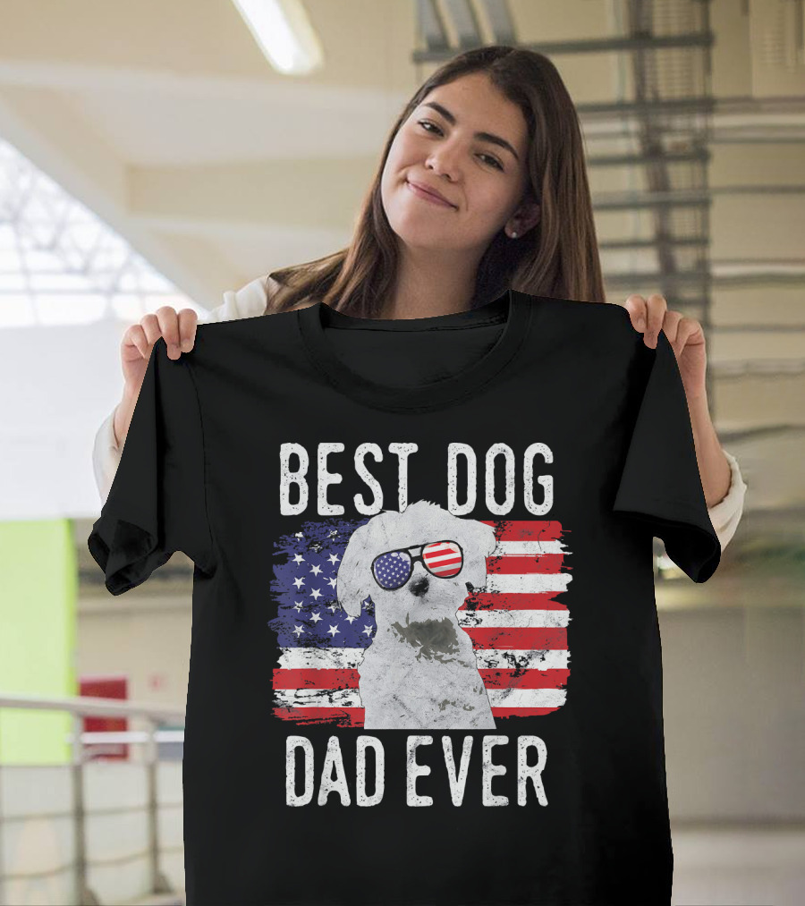 Best Dog Dad Ever American Flag Mal Patriotic T-Shirt